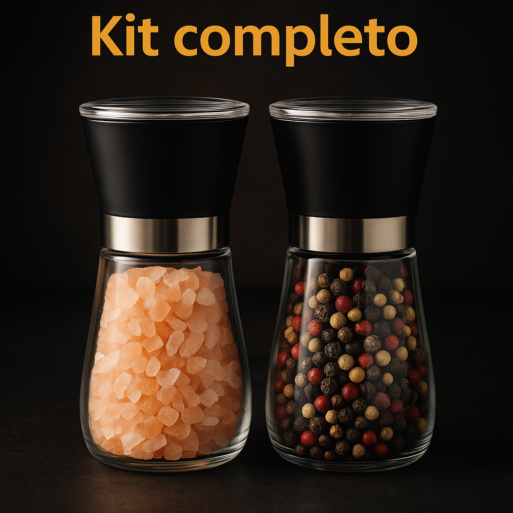 Kit 2 Moedores Trituradores de Temperos - Vidro e Inox