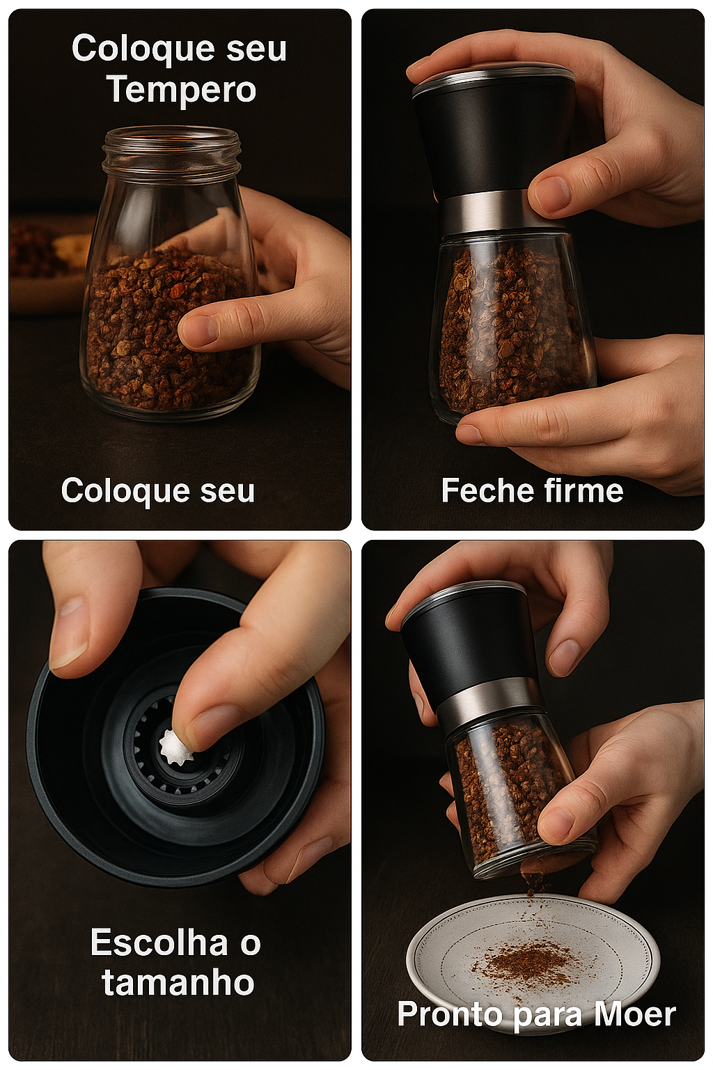 Kit 2 Moedores Trituradores de Temperos - Vidro e Inox